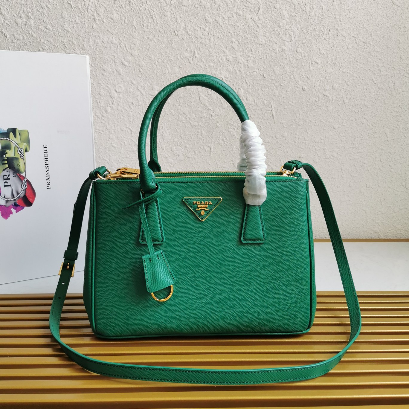 Pra*a small galleria bag in mango saffiano leather