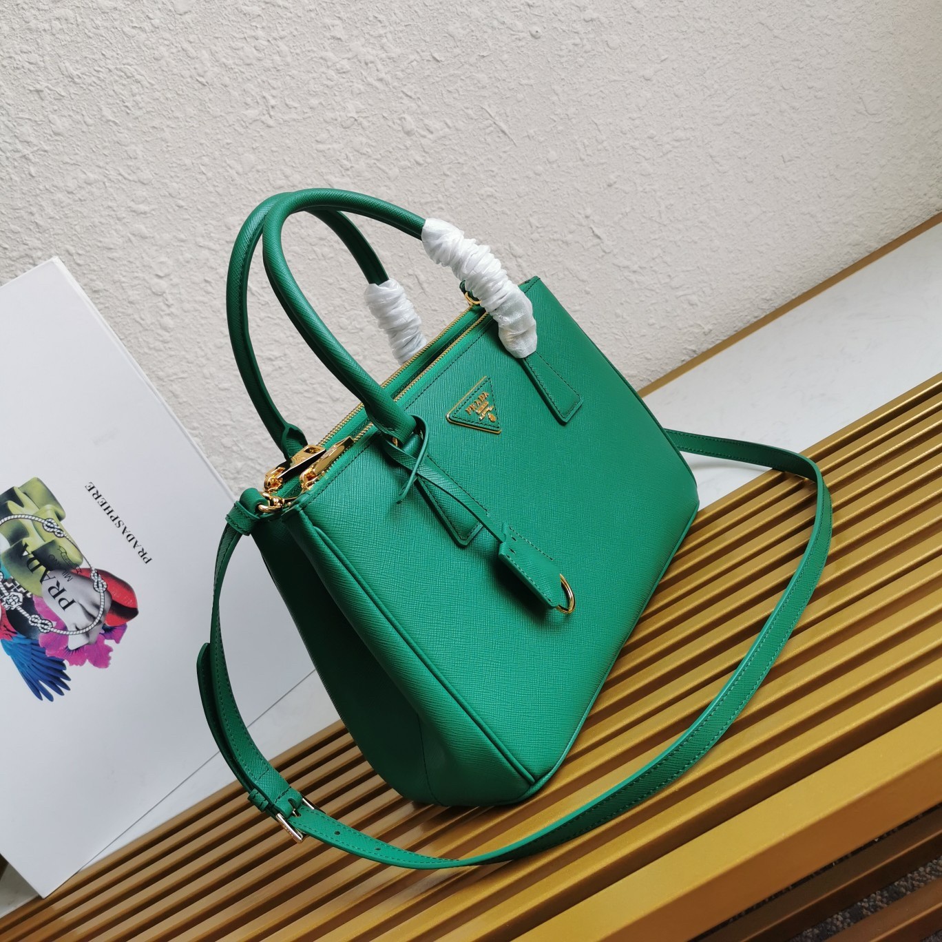 Pra*a small galleria bag in mango saffiano leather