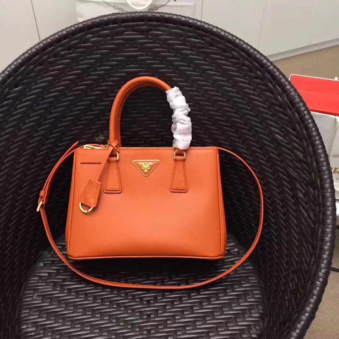 Pra*a small galleria bag in orange saffiano leather