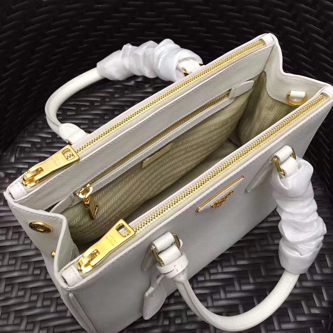 Pra*a small galleria bag in white saffiano leather