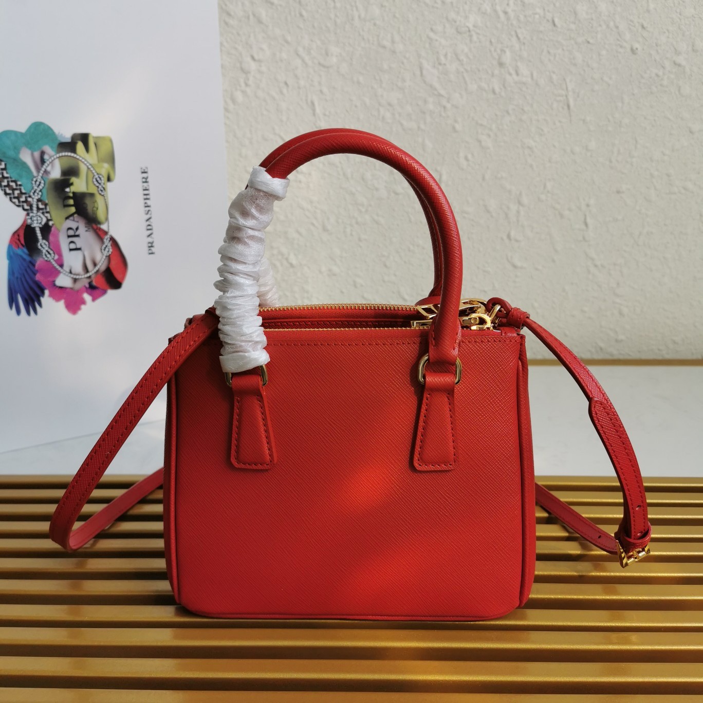 Pra*a mini galleria bag in red saffiano leather