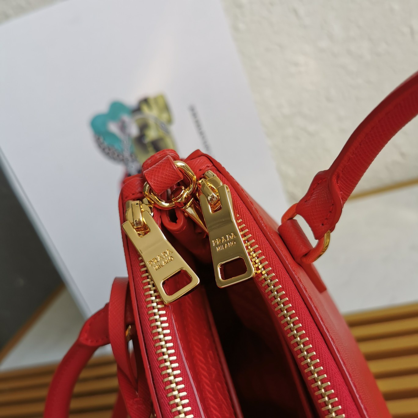 Pra*a mini galleria bag in red saffiano leather