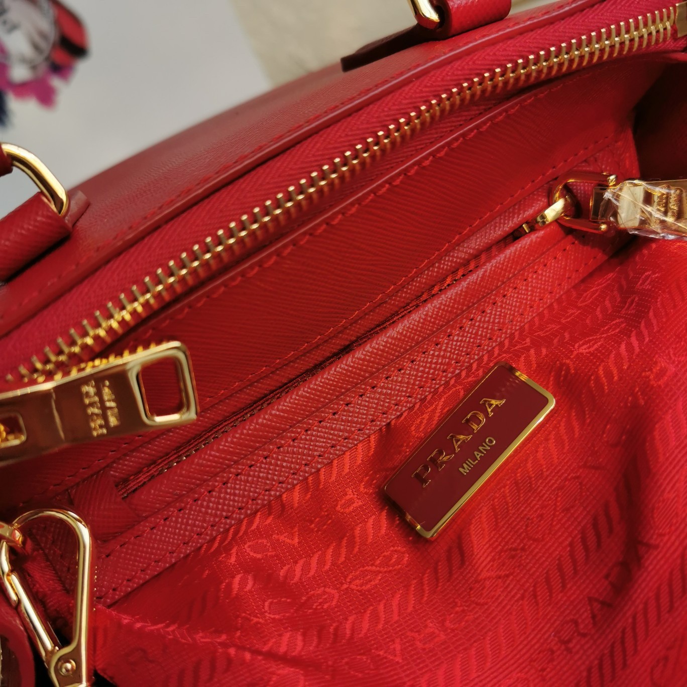 Pra*a mini galleria bag in red saffiano leather