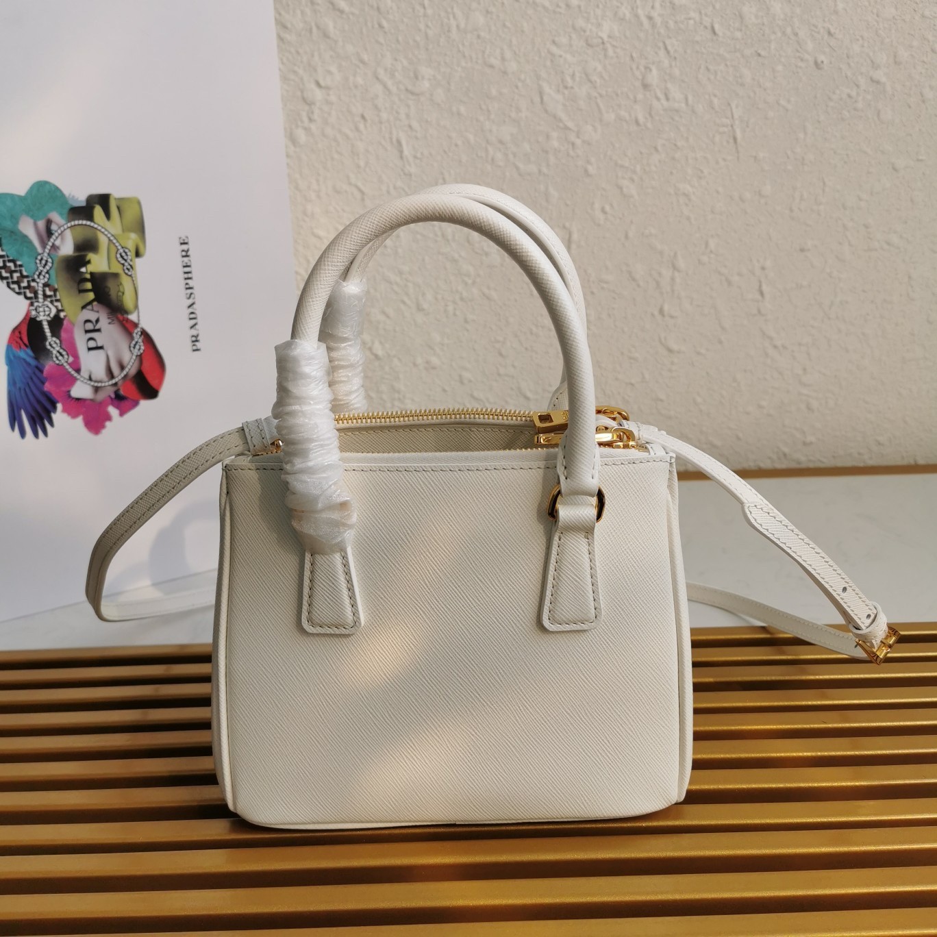 Pra*a mini galleria bag in white saffiano leather