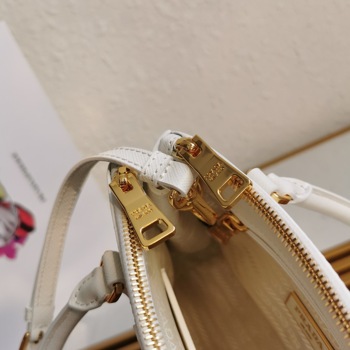 Pra*a mini galleria bag in white saffiano leather