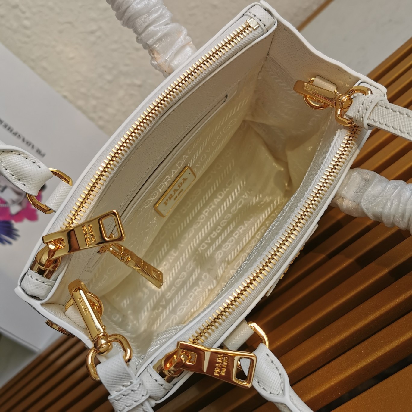Pra*a mini galleria bag in white saffiano leather