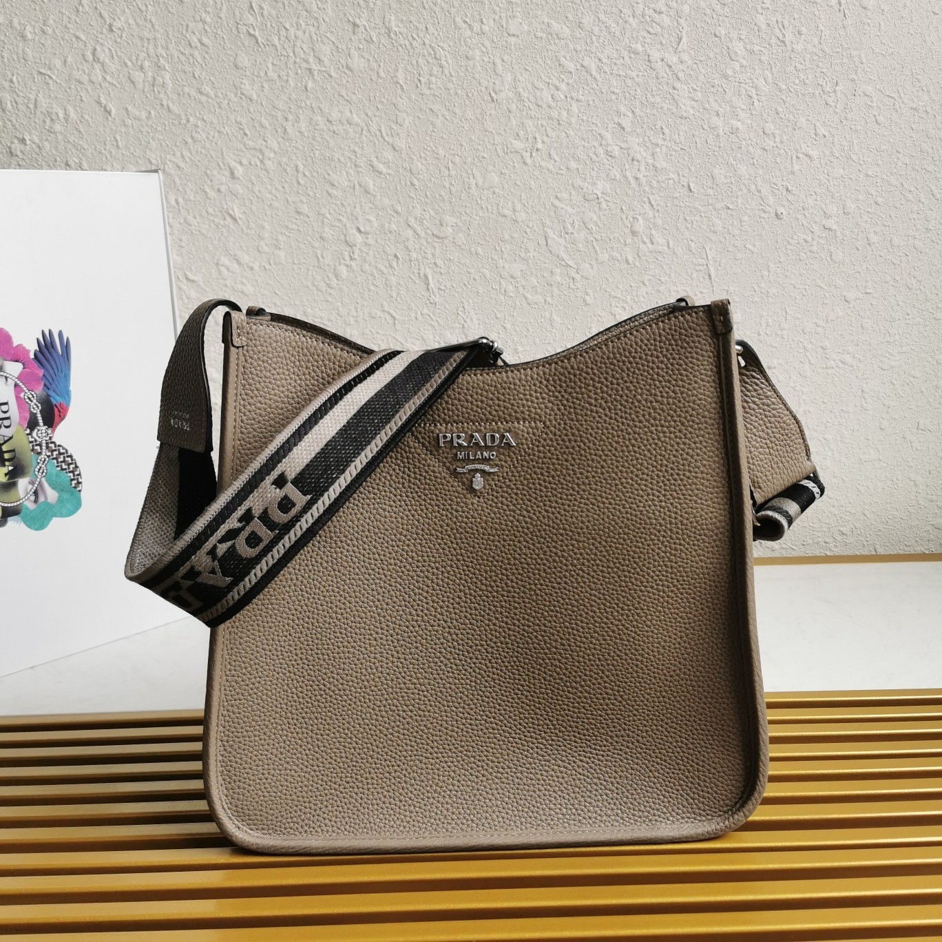 Pra*a hobo bag in grey grained leather