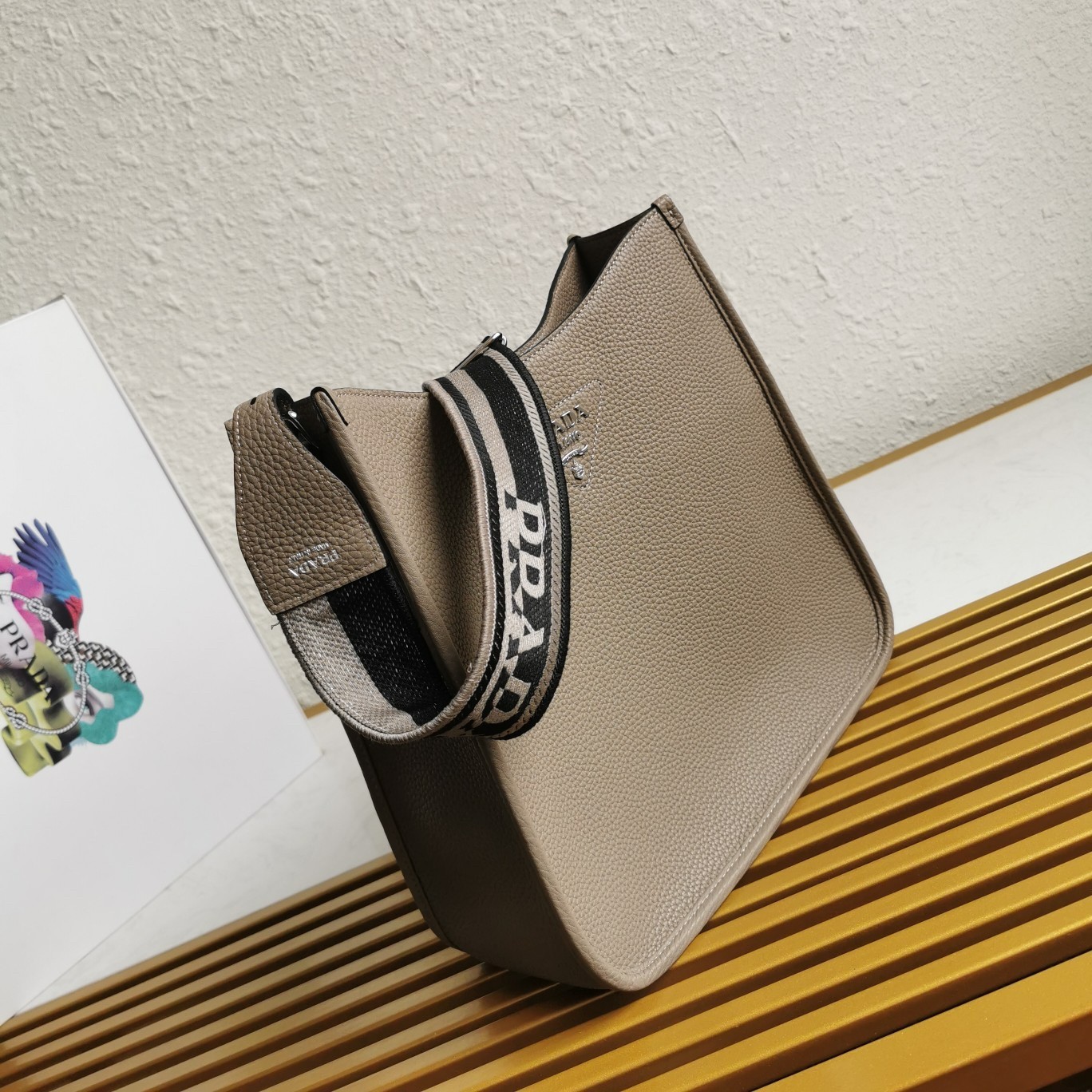 Pra*a hobo bag in grey grained leather