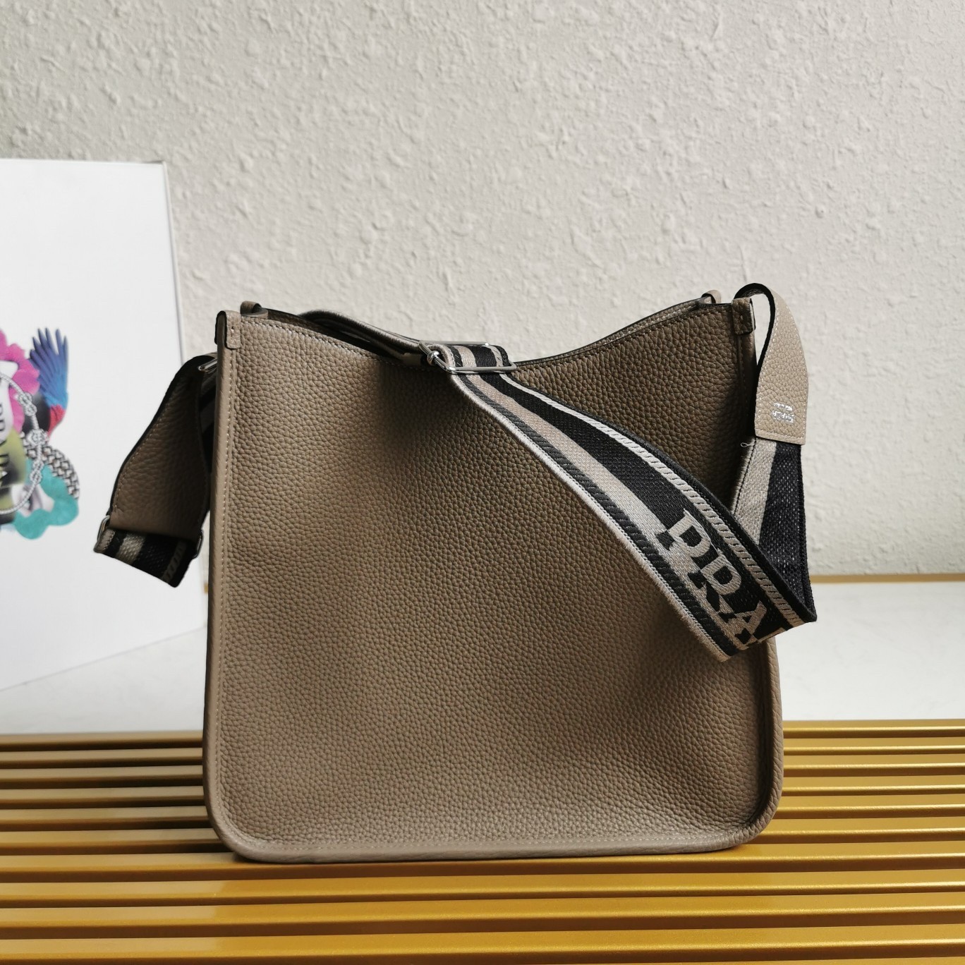 Pra*a hobo bag in grey grained leather