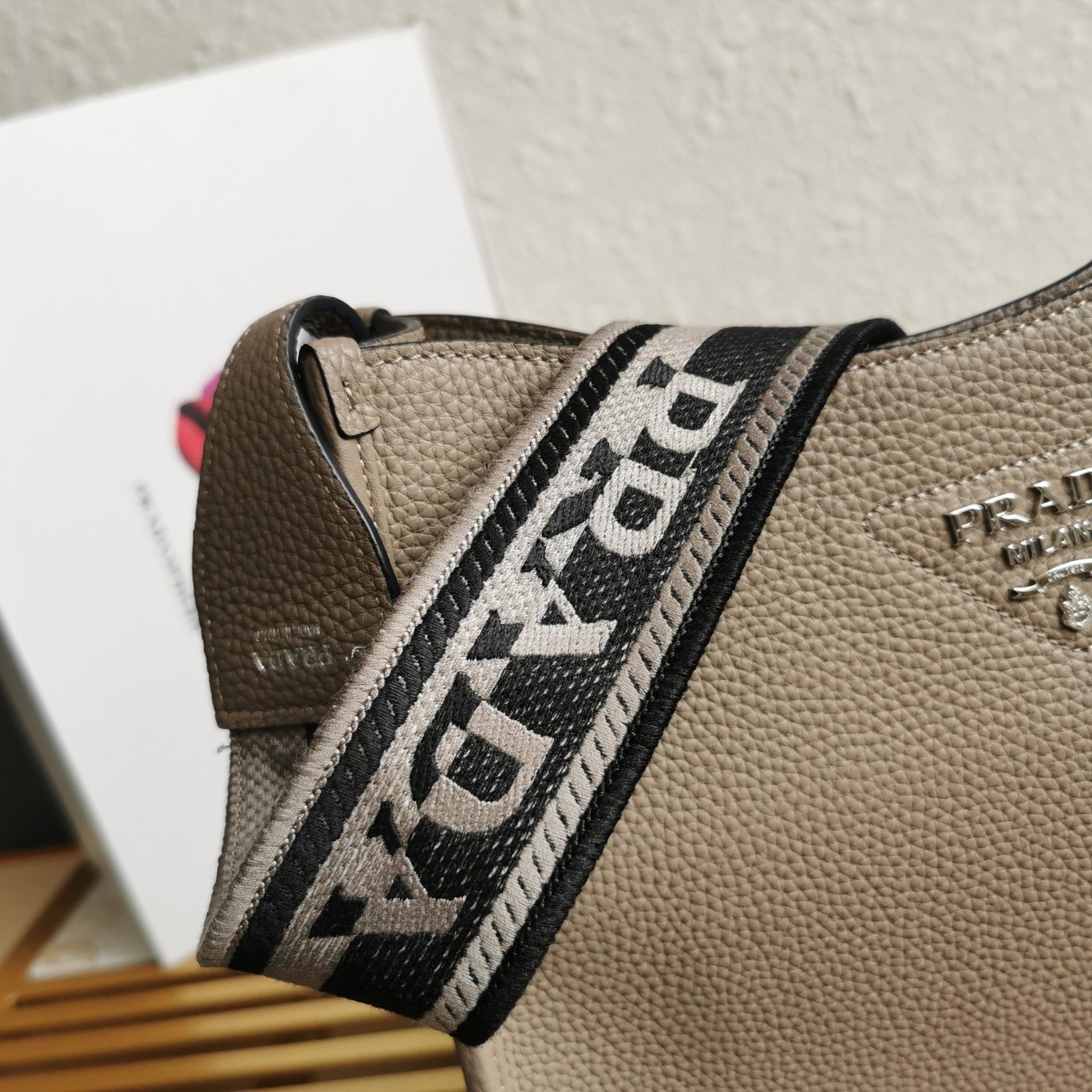 Pra*a hobo bag in grey grained leather