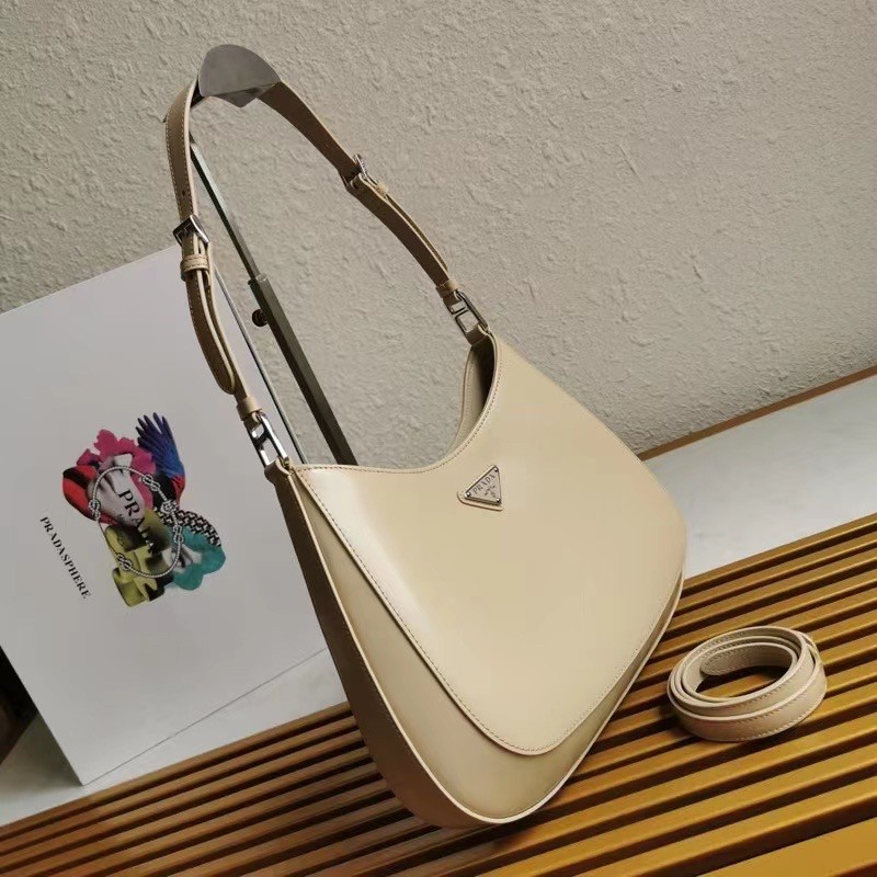 Pra*a cleo shoulder large bag in beige brushed leather