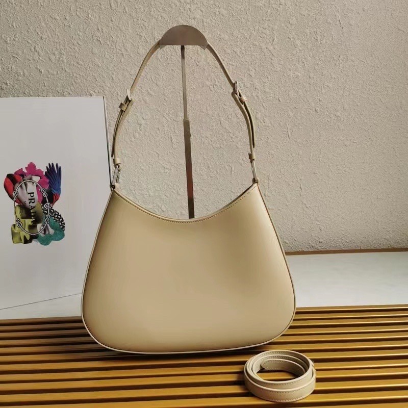 Pra*a cleo shoulder large bag in beige brushed leather