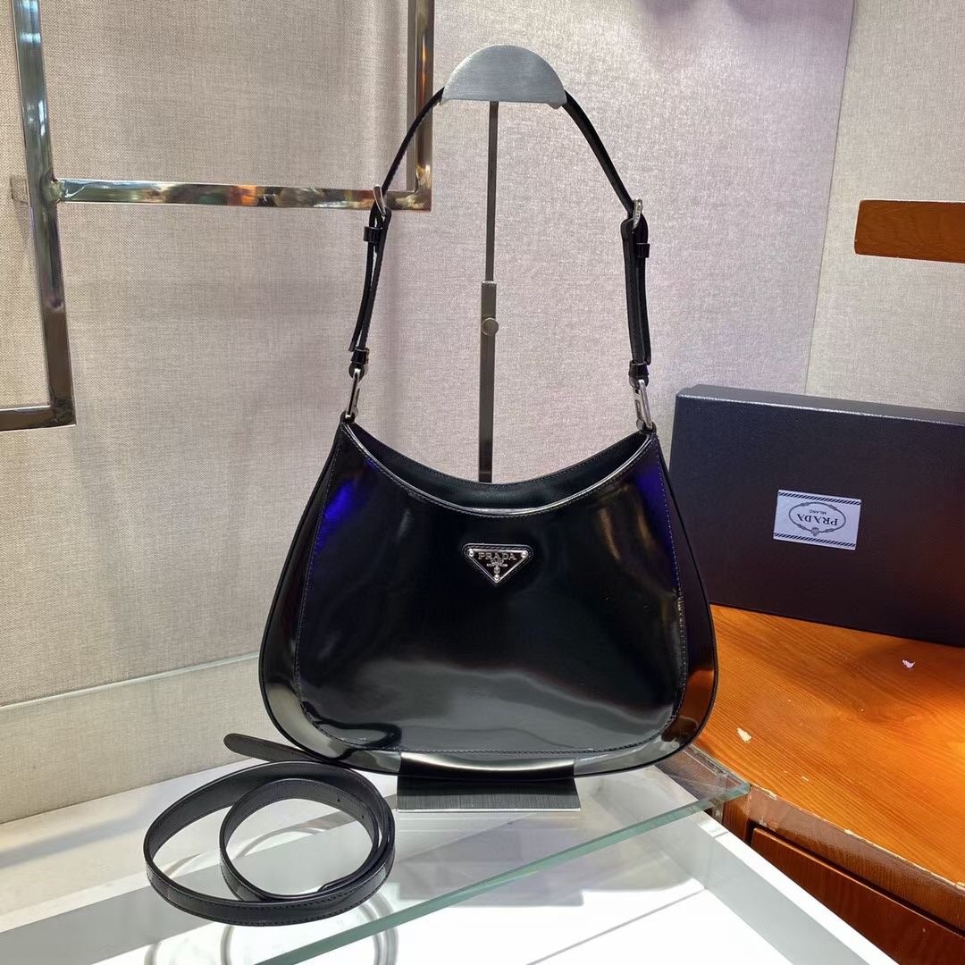 Pra*a cleo large shoulder bag in black brushed leather