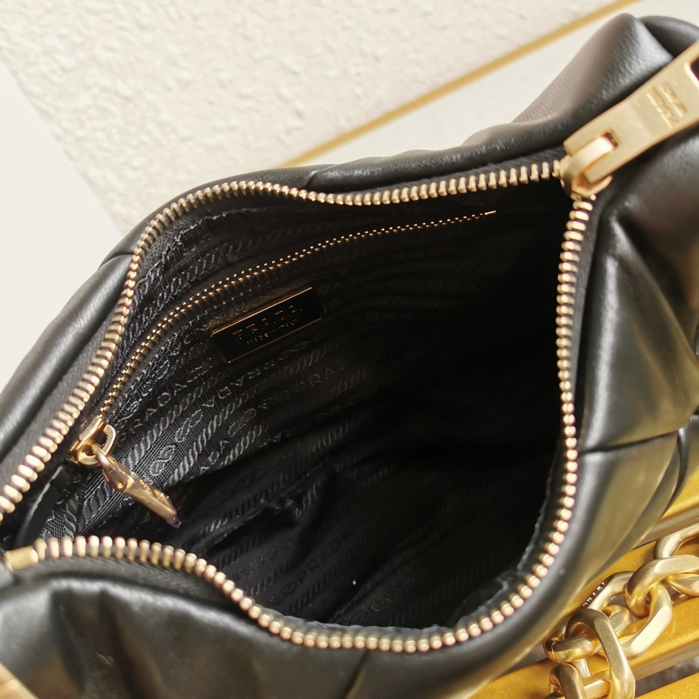 Pra*a system patchwork bag in black nappa leather