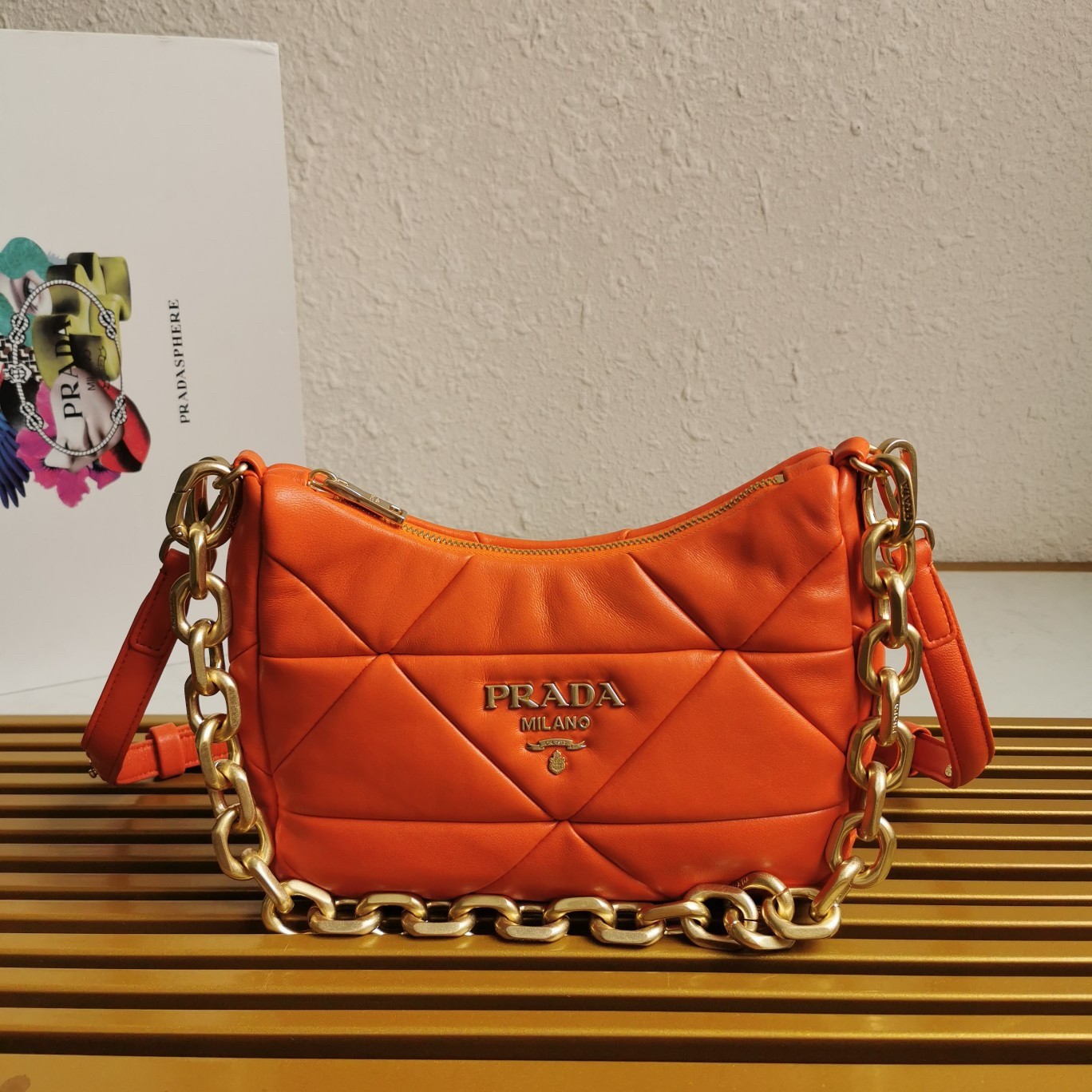 Pra*a system patchwork bag in orange nappa leather
