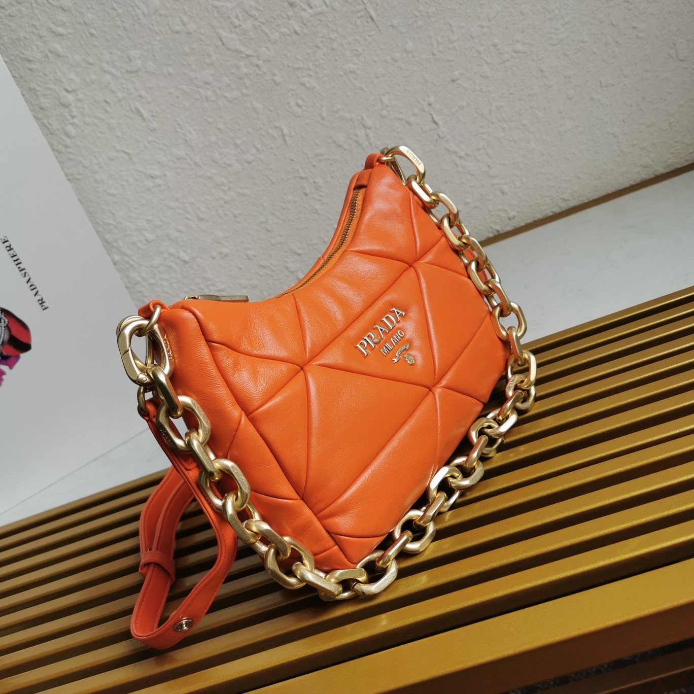 Pra*a system patchwork bag in orange nappa leather