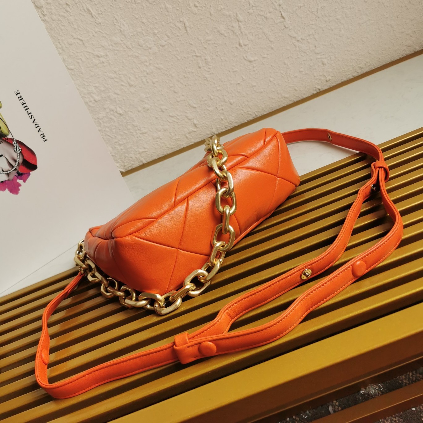 Pra*a system patchwork bag in orange nappa leather