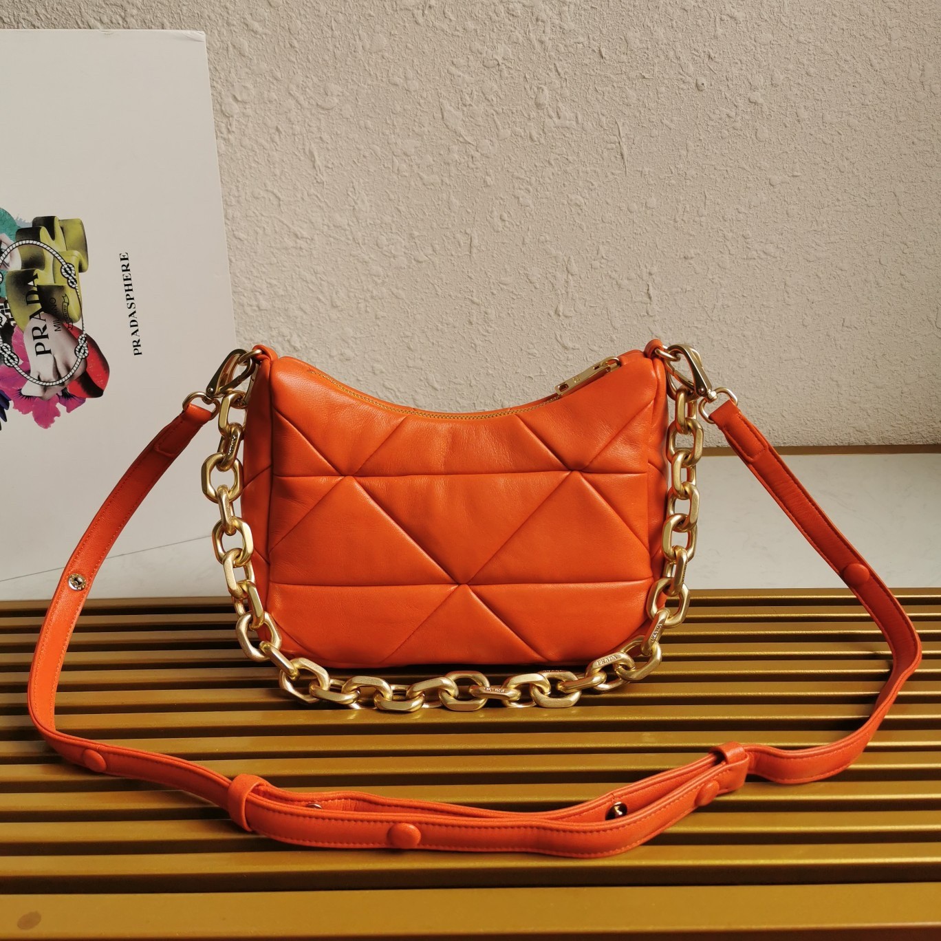 Pra*a system patchwork bag in orange nappa leather