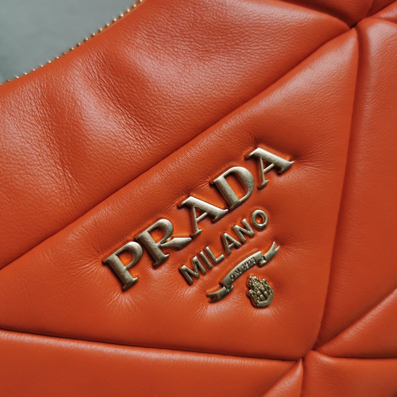 Pra*a system patchwork bag in orange nappa leather