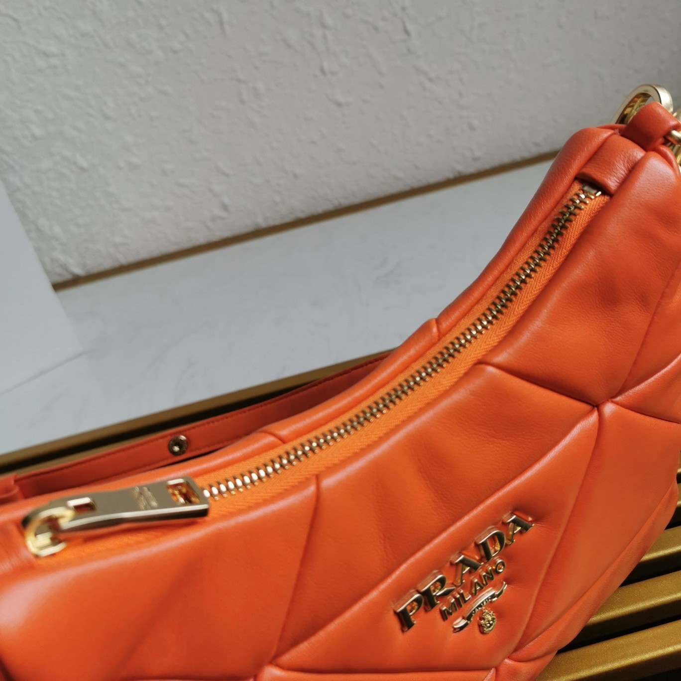 Pra*a system patchwork bag in orange nappa leather