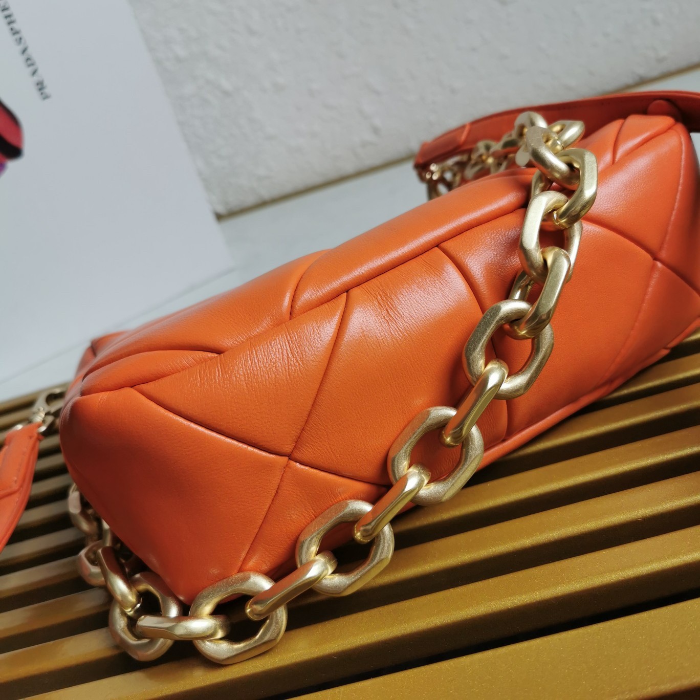 Pra*a system patchwork bag in orange nappa leather