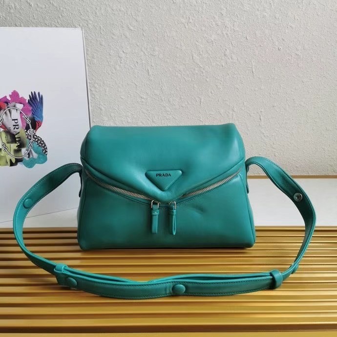 Pra*a signaux bag in peacock blue padded nappa leather
