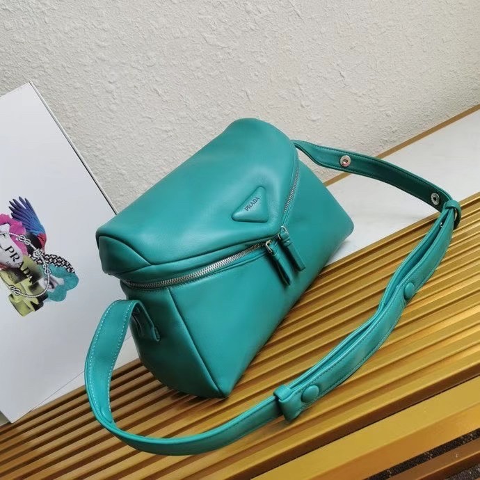 Pra*a signaux bag in peacock blue padded nappa leather
