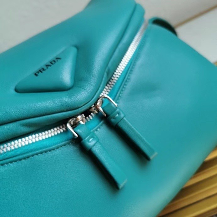 Pra*a signaux bag in peacock blue padded nappa leather