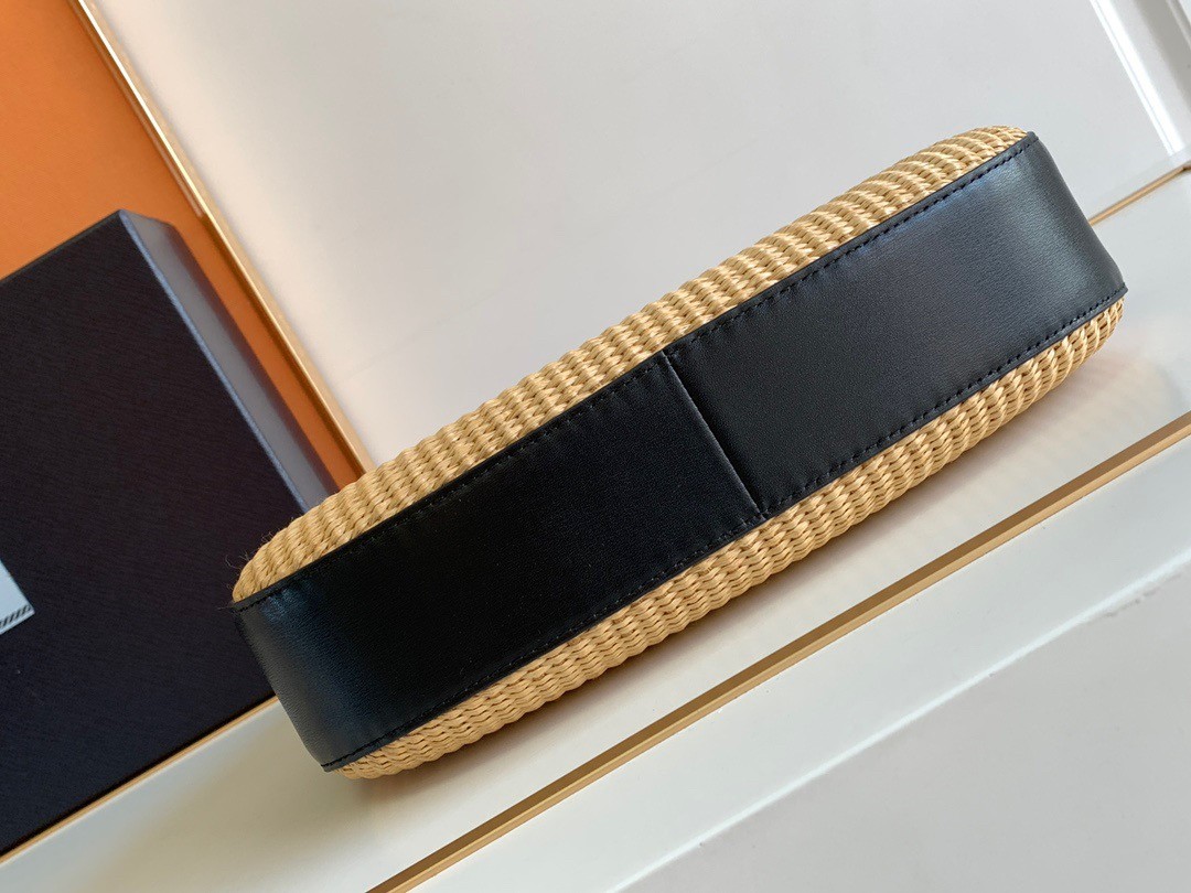 Pra*a shoulder bag in woven straw and black leather