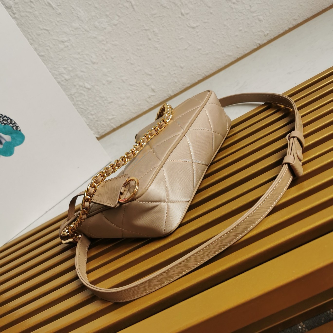 Pra*a re-edition 1995 chaine mini bag in beige re-nylon
