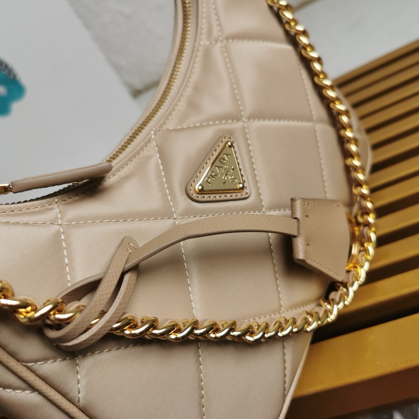 Pra*a re-edition 1995 chaine mini bag in beige re-nylon