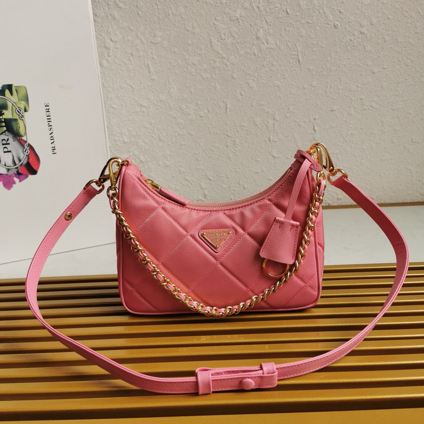 Pra*a re-edition 1995 chaine mini bag in pink re-nylon