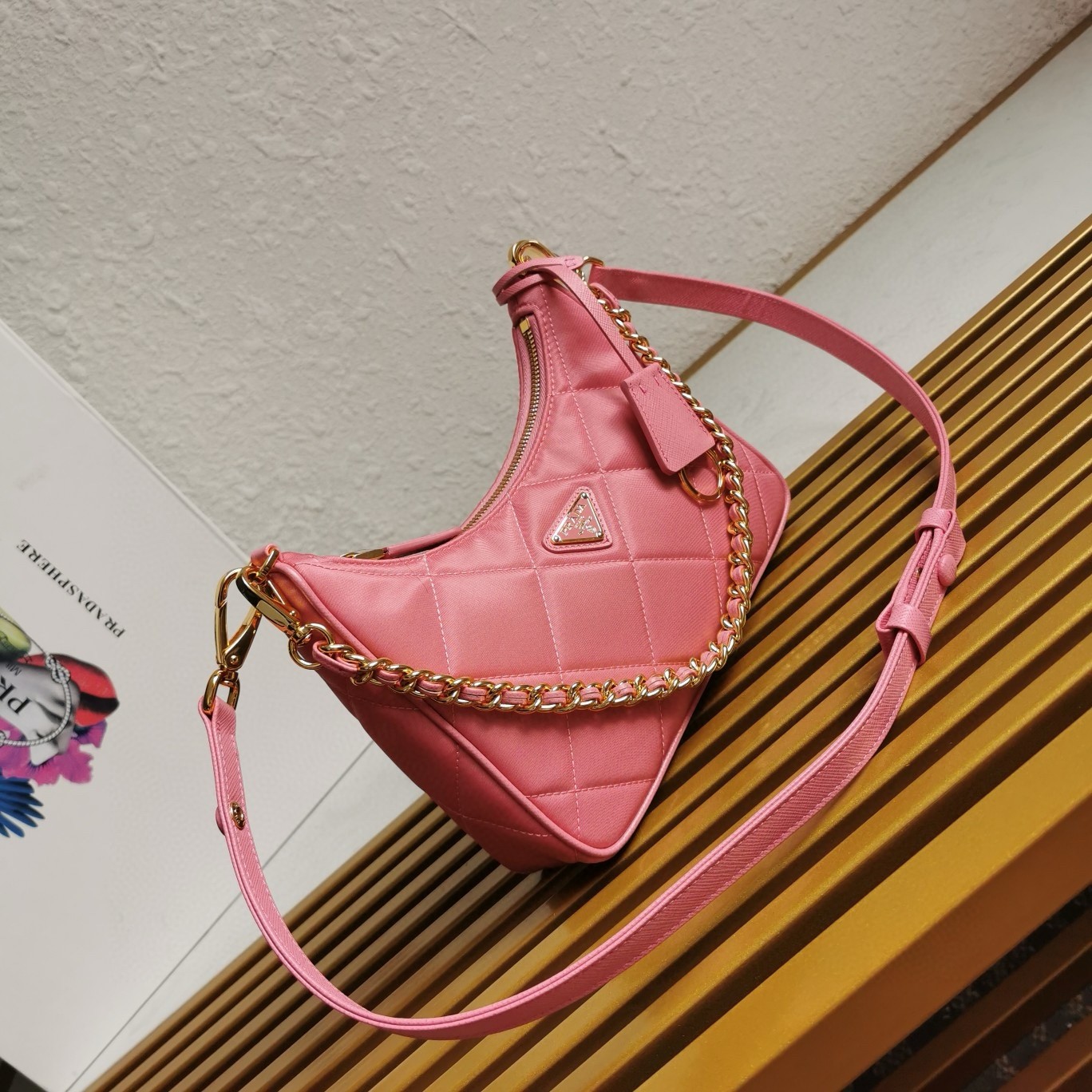 Pra*a re-edition 1995 chaine mini bag in pink re-nylon