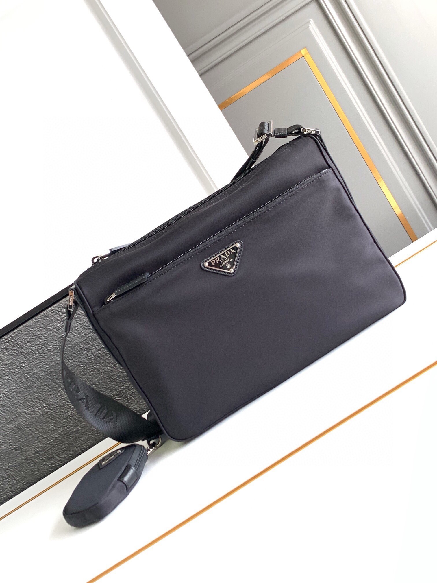 Pra*a crossbody bag in black re-nylon