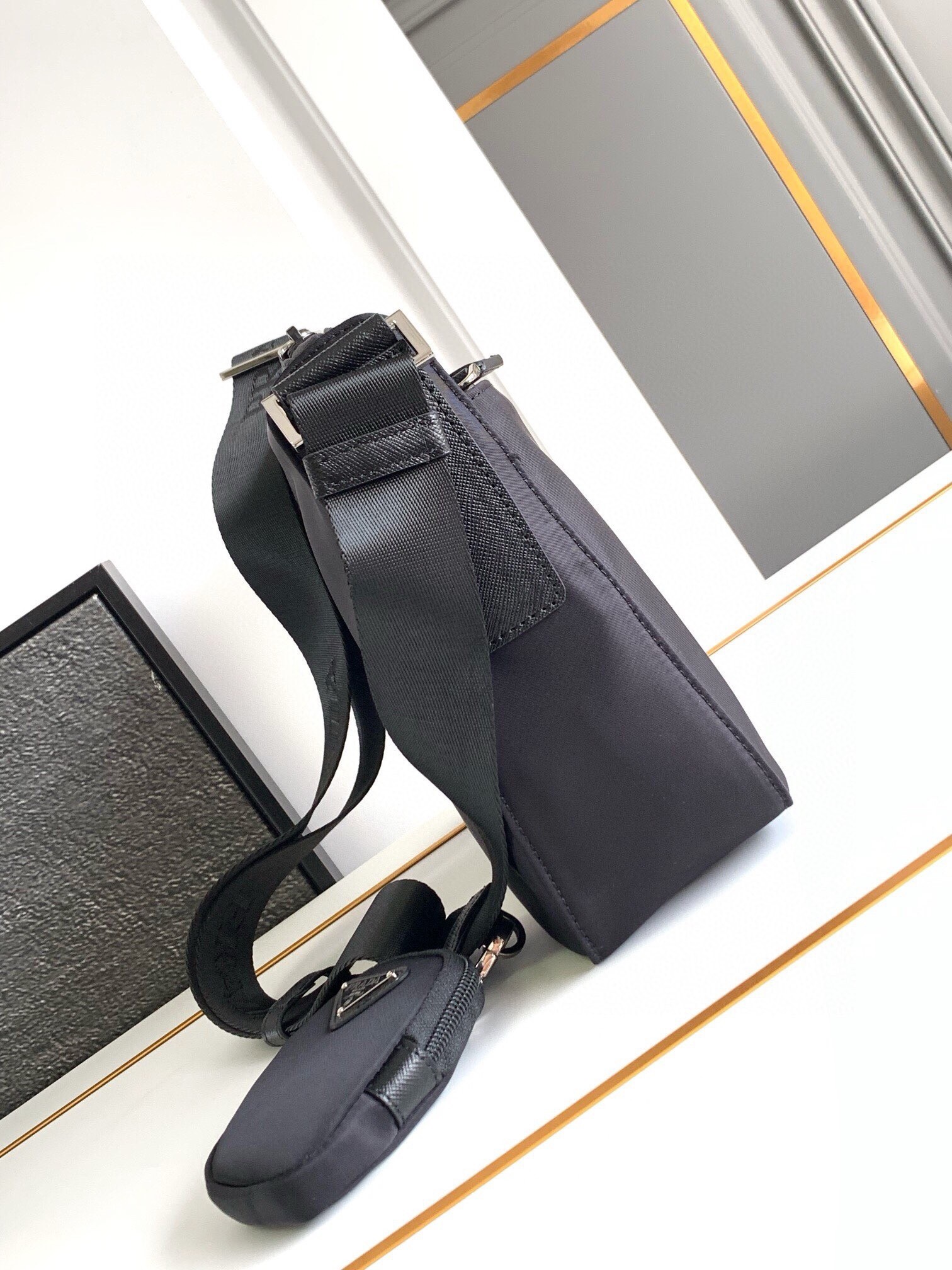 Pra*a crossbody bag in black re-nylon