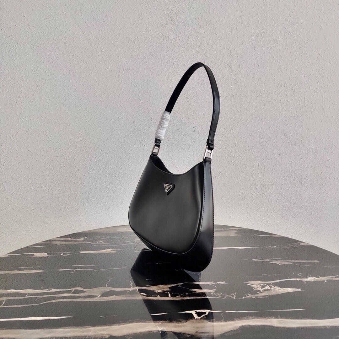 Pra*a cleo small shoulder bag in black brushed leather