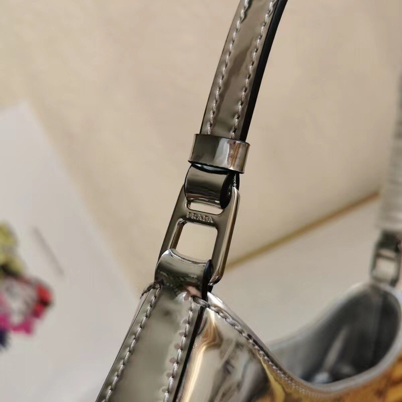 Pra*a cleo small shoulder bag in silver brushed leather
