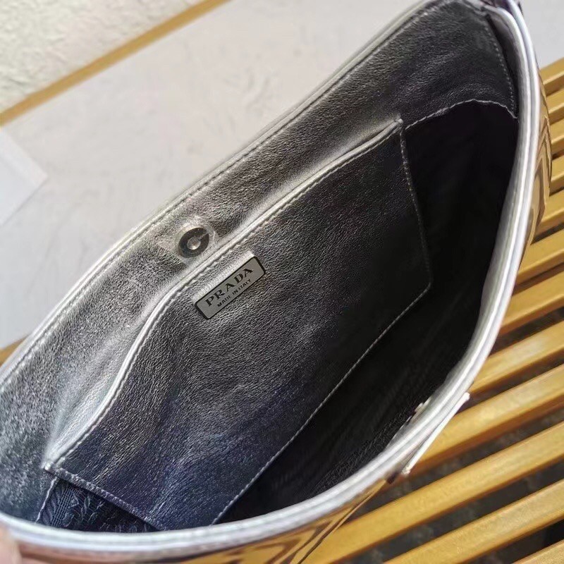 Pra*a cleo small shoulder bag in silver brushed leather