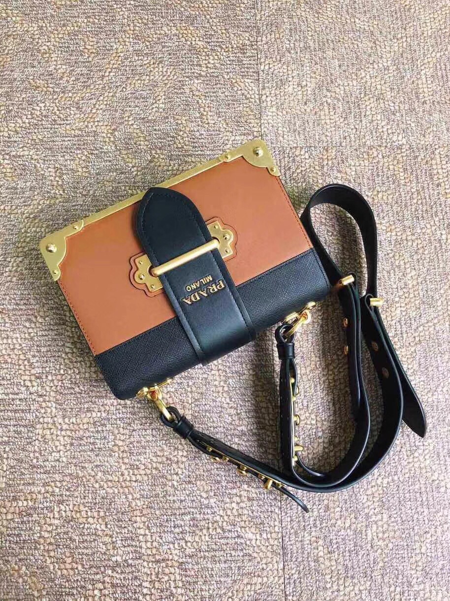 Pra*a cahier shoulder bag in brown/black leather