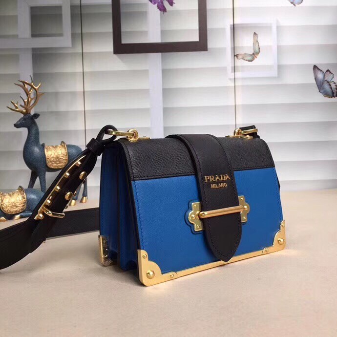 Pra*a cahier shoulder bag in blue hydra /black leather