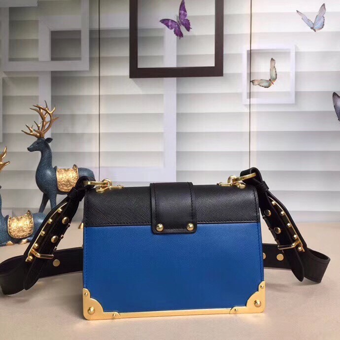 Pra*a cahier shoulder bag in blue hydra /black leather