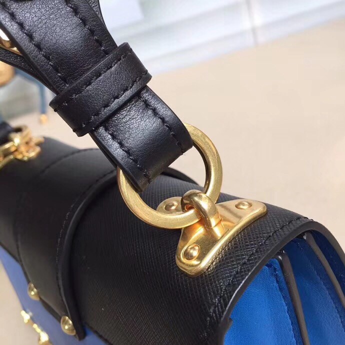 Pra*a cahier shoulder bag in blue hydra /black leather
