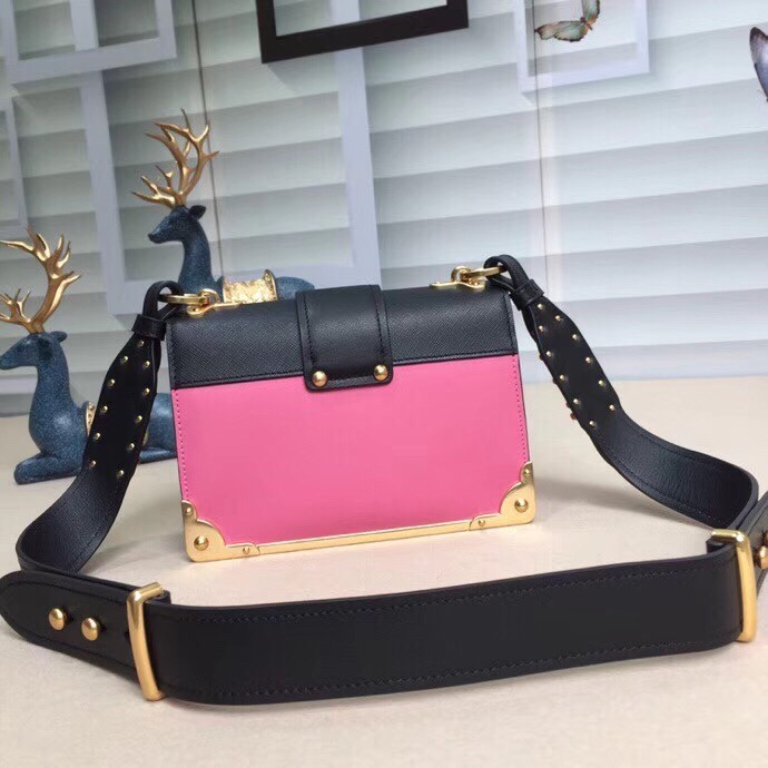 Pra*a cahier shoulder bag in pink/black leather