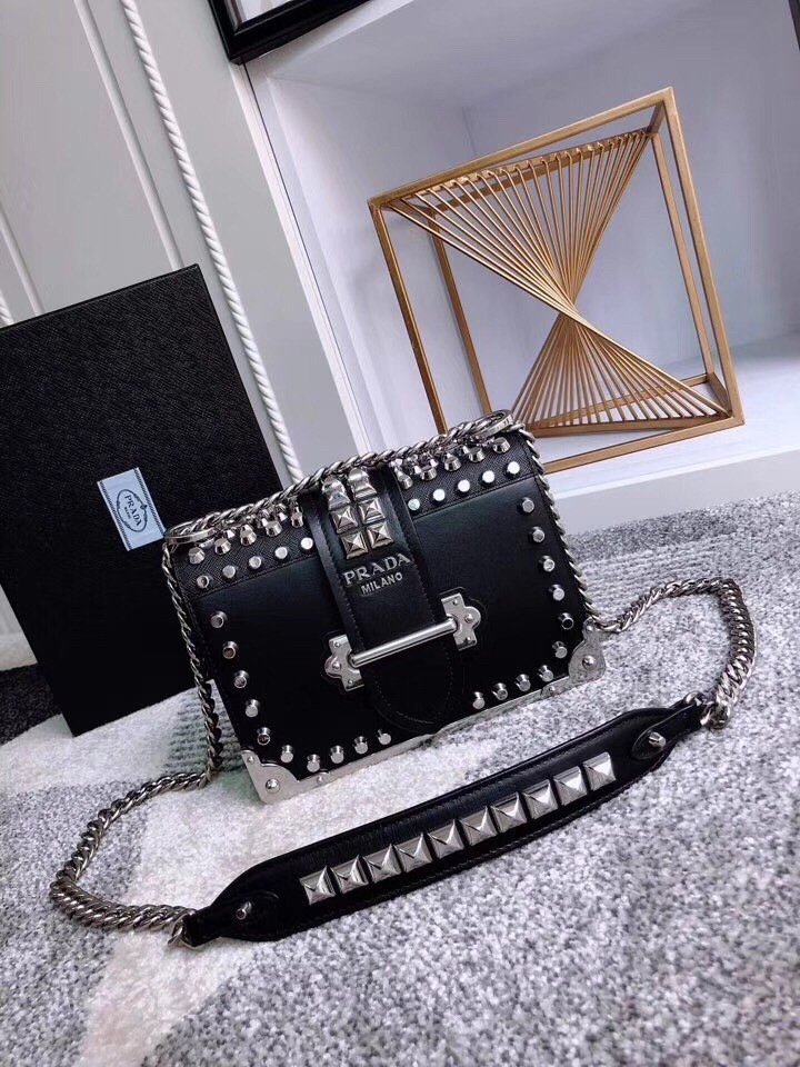 Pra*a cahier studded leather shoulder bag