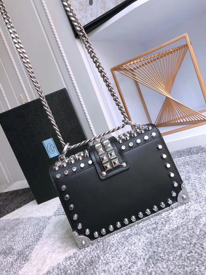 Pra*a cahier studded leather shoulder bag