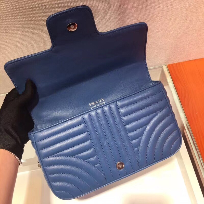 Pra*a diagramme flap bag in blue calfskin
