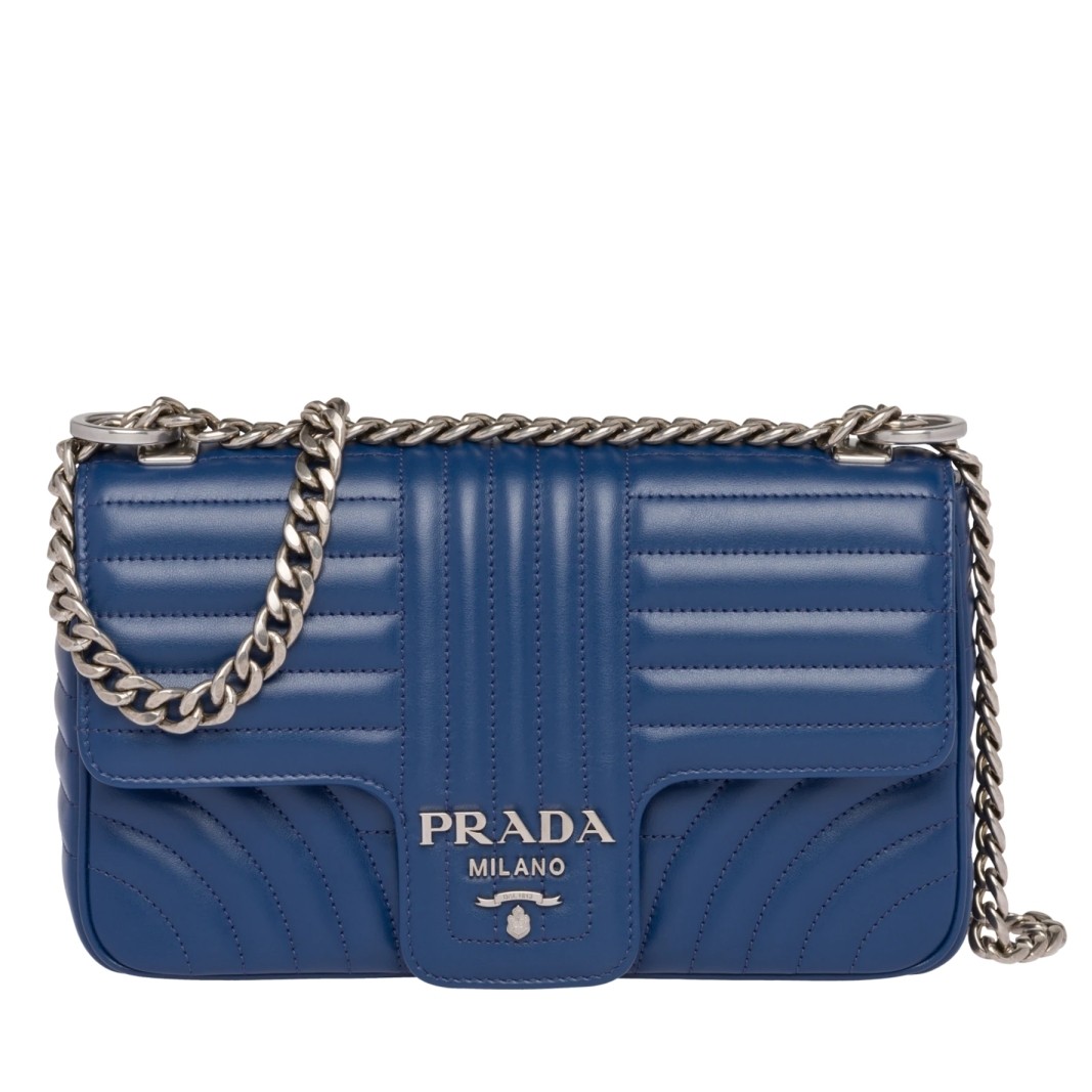 Pra*a diagramme flap bag in blue calfskin