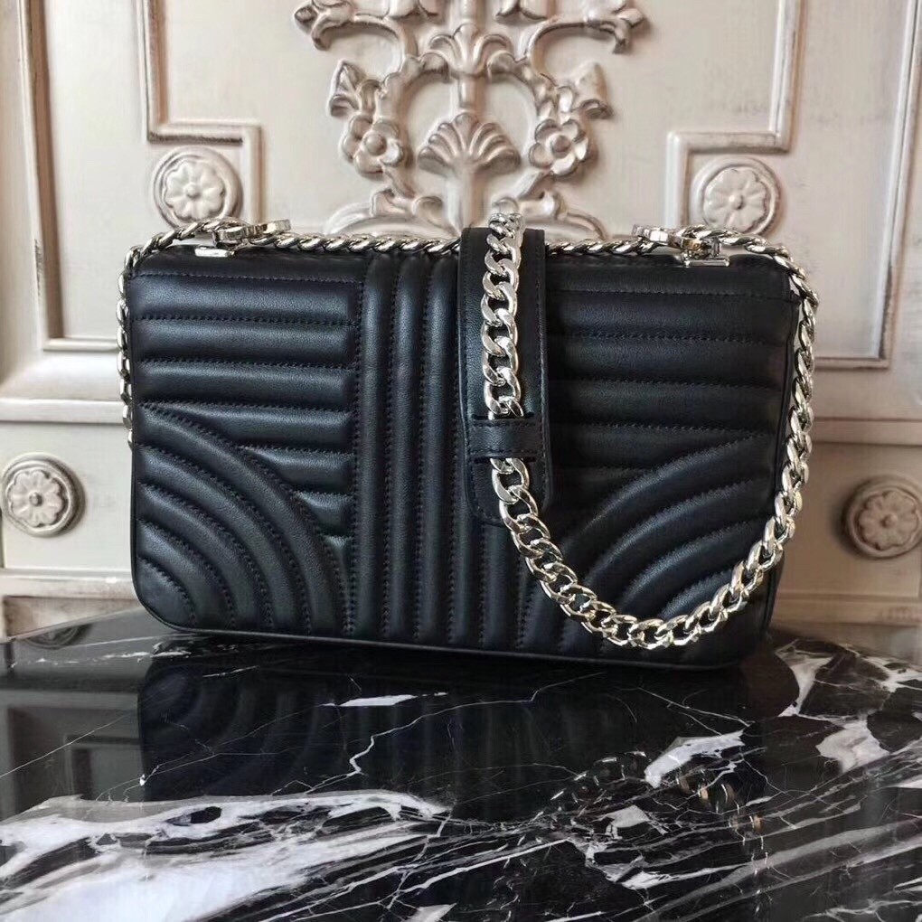 Pra*a diagramme flap bag in black calfskin