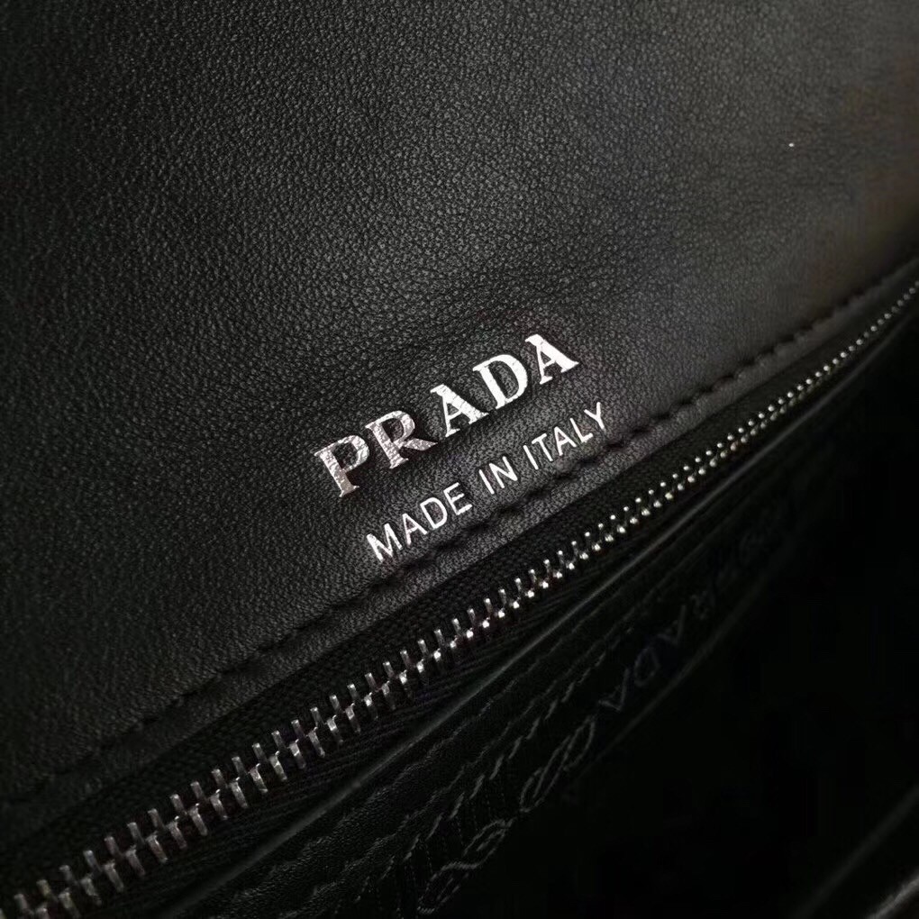 Pra*a diagramme flap bag in black calfskin
