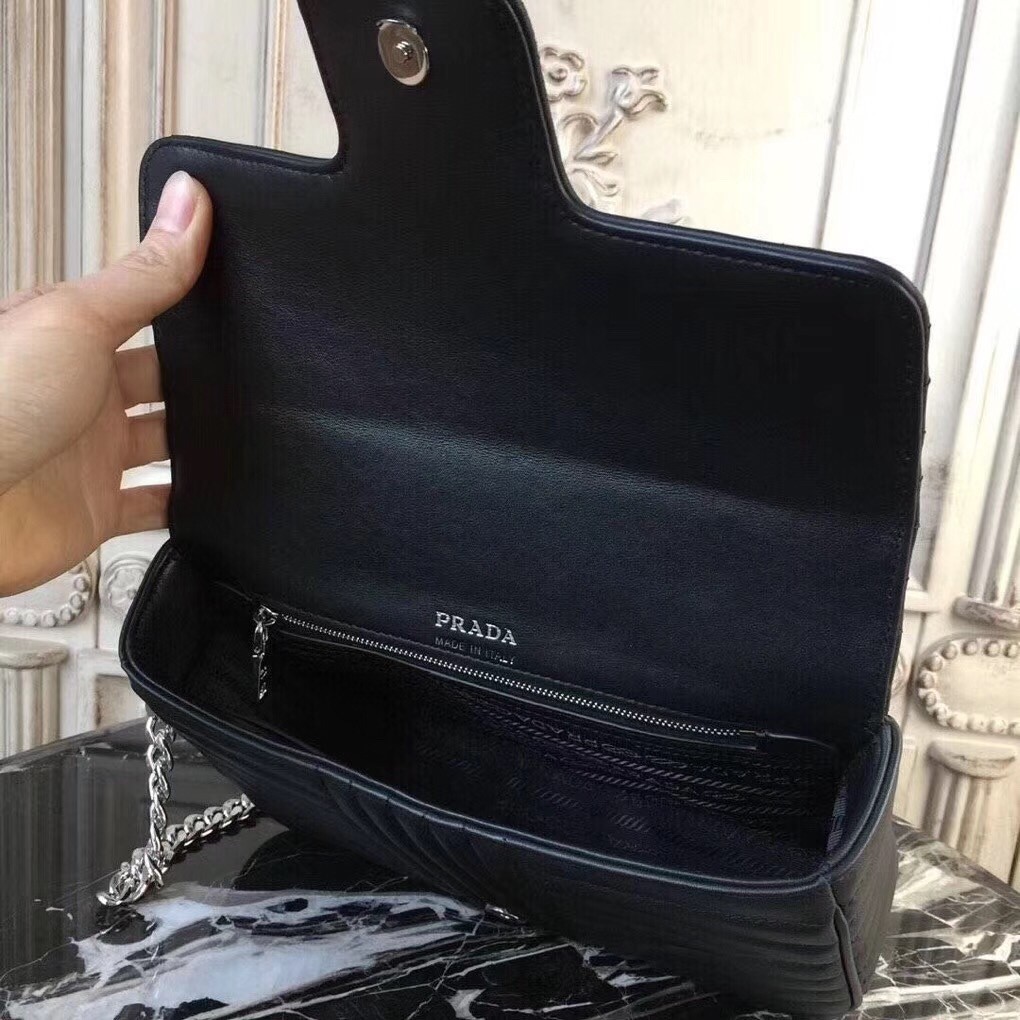Pra*a diagramme flap bag in black calfskin